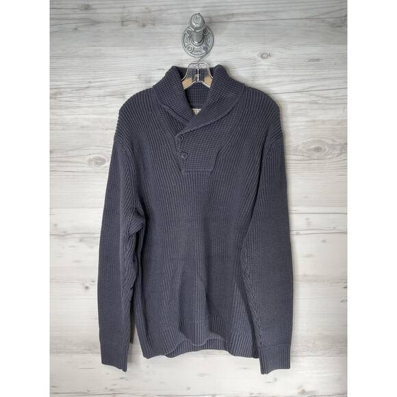 Duluth Trading Sweater Mens XL Ink Blue Shawl Collar Button Knit Elbow Patch - Picture 1 of 10